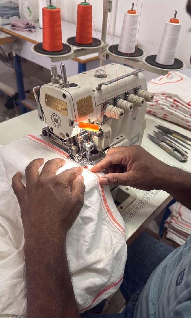 Overlock stitching close-up at the Klothewala Tirupur production unit